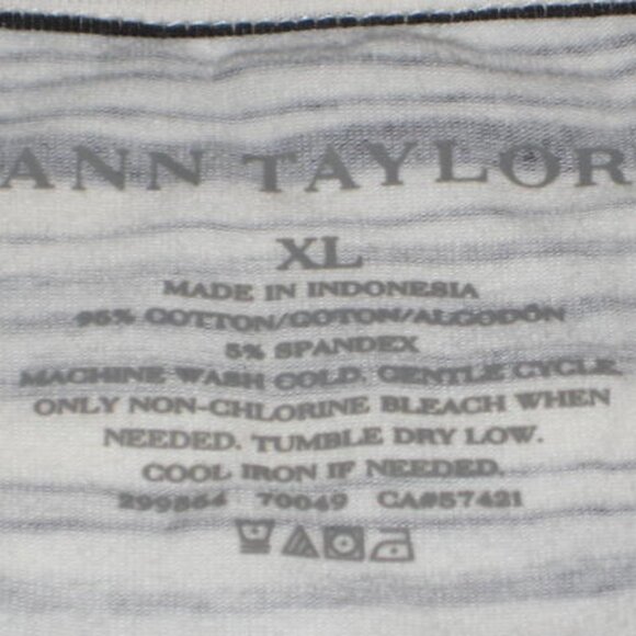 NWT Ann Taylor XL Off White Black Stripe Cotton Spandex Top Tee 3/4 Sleeve NEW - Picture 3 of 6